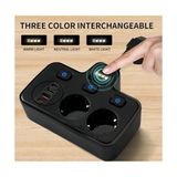 Akım Korumalı 2x USB ve 2x Type-C Portlu 3 Anahtarlı Ikili Priz Hızlı Şarj Özellikli Duvar Tipi Kısa Kablolu 2li Priz (Siyah), LED Dokunmatik 3 Kademe Gece Aydınlatma