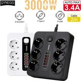 Akım Korumalı 3000 W 10 Amper 6 Lı Priz 2 Metre Uzatma Kablosu Çoklu Priz 5 USB 1 Type C
