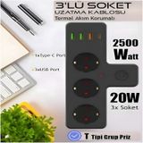 Akım Korumalı 3'lü Priz Çoklayıcı 3 Usb-a 1 Usb-c Çoklu Şarjlı Uzatma Prizi Güvenlik Korumalı Diğer