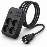 Akım Korumalı 4’lü Priz 2500W 10A – 2 USB + 2 Type-C Hızlı Şarj – 2 Metre Uzatma Kablosu, Anahtarlı Çoklu Priz, Çocuk Korumalı, Aşırı Yük ve Kısa Devre Korumalı Power Strip