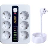 Akım Korumalı 6'lı Grup Priz 4 Usb'li ve 2 Type-C Li 6'lı Grup Priz 2 M Kablo Çocuk Korumalı - Beyaz - Akım Korumalı Priz