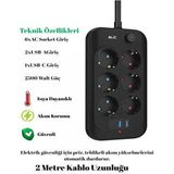 Akım Korumalı 6’lı Priz 2 Usb-A + 1 Usb-C Çıkışlı Isıya Dayanıklı Çoklu Akıllı Priz - Siyah