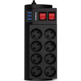Akım Korumalı 8'li Priz 3 USB Çıkışlı 2 Metre Kablolu 16A 4000W Termal Kısa Devre Korumalı - Çok Renkli
