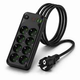 Akım Korumalı 8’li Priz, USB-C & USB-A Hızlı Şarjlı Çoklu Priz, 16A 4000W Yüksek Güç, 2 Metre Kalın Kablo, Çocuk Korumalı Anahtarlı Priz, Yoğun Kullanım İçin Profesyonel Power Strip