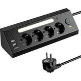 Akım Korumalı Çoklu Priz, 2 Adet USB 2 Adet Type-C Girişi, 4 Adet Priz Girişi, Hızlı Telefon Şarjı, 2 Metre Kablo Uzunluğu, Masa Üstü ve Gece Lambası Kullanımlı, Led Işıklı Çoklu Priz Şarj İstasyonu