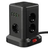 Akım Korumalı Çoklu Priz, 3 Adet USB 1 Adet Type-C Girişi, 7 Adet Priz Girişi, Termal Akım Korumalı, 2M Kablo Uzunluğu, Hızlı Şarj Destekli, Tüm Cihazlar ile Uyumlu Kule Tipi Çoklu Şarj İstasyonu