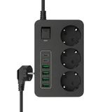 Akım Korumalı Çoklu Priz, 4 Adet USB 2 Adet Type-C Girişi, 3 Adet Priz Girişi, 3000W Termal Korumalı, 2 Metre Kablo Uzunluğu, Hızlı Şarj Desteği, Tüm Cihazlar İçin Uygun Çoklu Şarj İstasyonu