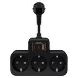 Akım Korumalı Grup Priz Duvar Tipi 3X Priz, 2X Type-C, 1X Usb Port Çıkışlı Çoklu Priz (Siyah)