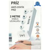 Akım Korumalı Kablosuz Şarjlı Masaüstü Priz | 4 Priz, 4 Usb, 2 Type-C