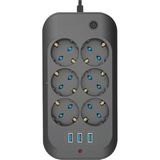 Akım Korumalı Priz – 3 USB Çıkışlı, 2500W Termal Koruma, Açma/kapama Düğmeli Çoklu Uzat