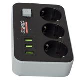 Akım Korumalı Priz Anahtarlı Açma Kapamalı 3 Usb Çıkışlı 3Lü 10A-2500 W 1.8 Metre Kablolu Priz