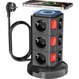 Akım Korumalı Priz Kule Tipi Kablosuz Şarj Istasyonu 12X Priz, 2x Type-C, 1x USB Girişli 2mt Kablo - 1 Adet - Ahşap