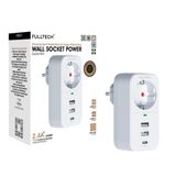Akım Korumalı Priz, Tekli Duvar Prizi, 3680W Güç, 16A Akım ve Kısa Devre Koruması, 1x Priz Girişi, 2x Usb Girişi, 1x Type-C Girişi, Kablusuz Ergonomik Tasarım, Isıya Dayanıklı Yapı