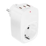 Akım Korumalı Tekli Duvar Prizi, Akim Korumali Priz, 1X Priz, 1X Usb, 2X Type-C, 3680W Güç, 16A Akım Ve Kısa Devre Koruması, Isıya Dayanıklı (Beyaz)