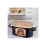 Akın Siyah Metal Ahşap Kesme Tahtalı Ekmeklik Ekmek Kutusu 12X32X16Cm Siyah Tek Ebat