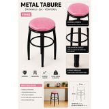 Akk Ticaret 1 Adet Pembe Desenli Renkli Kumaş Kalın Siyah İskelet Demir Tabure Mutfak Taburesi