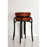 Akk Ticaret 2 Adet Desenli Kiremit Renk Kumaş Siyah Profil Demir Tabure Mutfak Taburesi