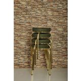 Akk Ticaret 4 Adet Yeşil Desenli Renkli Kumaş Gold Nikelajlı Demir Tabure Mutfak Taburesi