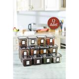 Akkoyunlu Home 12'Li Set Etiketli, Kırılmaz Kare Erzak Saklama Kabı Antrasit 4X 1,75 Lt/1,2 Lt/0,55 Lt