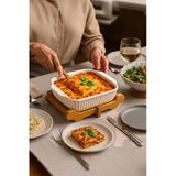 Akkoyunlu home Ahşap Altlıklı Kare Servis Tabağı,Salata Kasesi Sunumluk Tabak Fırın Kabı