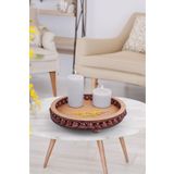 Akkoyunlu home Ahşap Boncuklu 25 cm Yuvarlak Küçük Dekoratif Tepsi Banyo,Ev,Dekor Tepsisi Mumluk