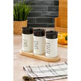 Akkoyunlu home Ahşap Stantlı Cam Tuzluk Biberlik Baharatlık Seti (Salt,Spice,Pepper) 220 cc