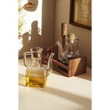 Akkoyunlu home Akasya Ahşap Standlı Borasilikat Cam 2'li Yağdanlık & Sirkelik Seti 250 ml Yağlık