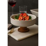Akkoyunlu Home Ayaklı Yuvarlak Kase Ahşap Ayaklı Akasya Salata Kasesi,seramik Sunum Servis Kasesi 19 cm - Beyaz - 500 ml