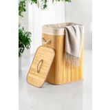 Akkoyunlu home Bambu Hasır Çamaşır Sepeti Kare Kirli Çamaşır Sepeti İpli Naturel Doğal (40x30x50 cm)