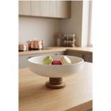 Akkoyunlu home Dekoratif Ahşap Ayaklı Seramik Sunumluk ve Salata Kasesi 19x10x3,5 cm