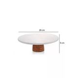 Akkoyunlu home Desenli Mermer Ahşap Ayaklı Yuvarlak Sunumluk Pasta Servis Sunumluğu Tabak 28 cm