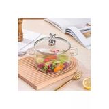 Akkoyunlu home Figürlü Isıya Dayanıklı Çelik Kapaklı Çizgili Cam Tencere Çorba, Salata Tenceresi1.7L