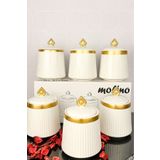 Akkoyunlu home Porselen Lüx Gold Yaldızlı 6 Lı Porselen Baharat Takımı 500+ ml 6 Parça