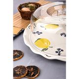 Akkoyunlu Home Seramik Kek Fanusu Limon Desenli Pasta Kek Sunum Tabağı Standı Kapaklı 32X26CM - 32 x 26 cm
