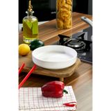 Akkoyunlu home Yuvarlak Fırın ve Sunum Kabı Modern Tasarım Beyaz Seramik Görünümlü Fırın Kabı ve Salata Kasesi 19x3 cm