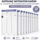 Aklımla Oynuyorum Satranç Notasyon Kağıdı A5 – 100 Sayfa (50+50 Otokopili) | 10’lu Paket Hamle Kayıt Formu (Turnuva & Antrenman)