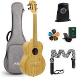 AKLOT MASİF BAMBU AĞACI CONCERT BOY KALIN KILIF VE FUL SET UKULELE