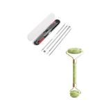 aklow akyoleticaret 2'li Cilt Temizleme Seti Yeşim Taşı Yüz Masaj Aleti ve 4'lü Siyah Nokta Temizleyici Komedon