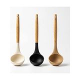 aklow akyoleticaret 30 cm Bambu Saplı Silikon Kepçe, Derin Hazneli Servis Kepçesi, Çorba Sulu Yemek Sos ve Bakliyat Için Mutfak Kepçesi, Askı Delikli, 3 Renk Asorti Karışık Gönderim - Çok Renkli