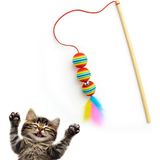aklow akyoleticaret 40 cm Bambu Saplı, 3 Toplu Tüylü ve Zilli Kedi Oltası - Çok Renkli