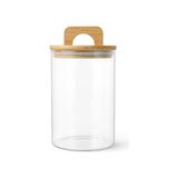 aklow akyoleticaret 900 ml Bambu Kapaklı Yuvarlak Cam Kavanoz, 10 cm Çap × 15 cm Yükseklik, Contalı Kulplu Şeffaf Erzak ve Kuru Gıda Saklama Kabı, Kahve Çay Şeker Bakliyat Için - Çok Renkli