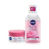 aklow akyoleticaret Aqua Rose Gül Suyu Çift Fazlı Micellar Makyaj Temizleme Suyu 400 ml ve Nemlendirici Jel Krem 50 ml