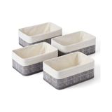 aklow akyoleticaret Bambu Detaylı Çok Amaçlı Saklama Kutusu; 25X15X8 cm Dekoratif Kumaş Organizer | Mutfak, Banyo, Dolap Içi ve Raf Düzenleyici | Çekmece Içi Derin Organizer Kutu Gri (4 Adet) - Çok Renkli