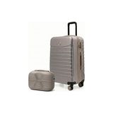 aklow akyoleticaret Orta Boy Valiz + Makyaj Çanta Taş-Bej 1168 - Çok Renkli - 10 cm