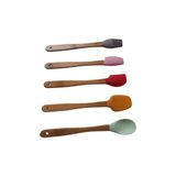 aklow akyoleticaret Spatula; Silikon Mini Seti, 5'li Renkli Bambu Saplı, Isıya Dayanıklı Mutfak Spatulası ve Fırça | Yapışmaz Yüzeyler Için | Kek, Pasta ve Yemek Yapımı