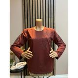 Akmavi Kadın Orta Yaş ve Üzeri Viskon Çiçek Desen Taşlı Işlemeli Likralı Anne Penye Bluz - 2XL - Kiremit