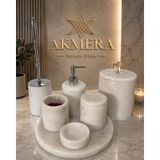 Akmera Home Akmera Elite 7 Parça %100 Gerçek Mermer Banyo Seti - Beyaz - Gri
