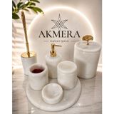 Akmera Home Akmera Elite 7 Parça Beyaz Gümüş %100 Gerçek Mermer Banyo Seti Kolay Temizlenebilir - Beyaz - Gümüş