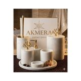 Akmera Home Beyaz Mermer Gold Mercan Detaylı 7 Parça Banyo Seti