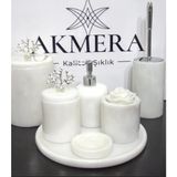 Akmera Home Beyaz Mermer Gümüş Mercan Detaylı 7 Parça Banyo Seti